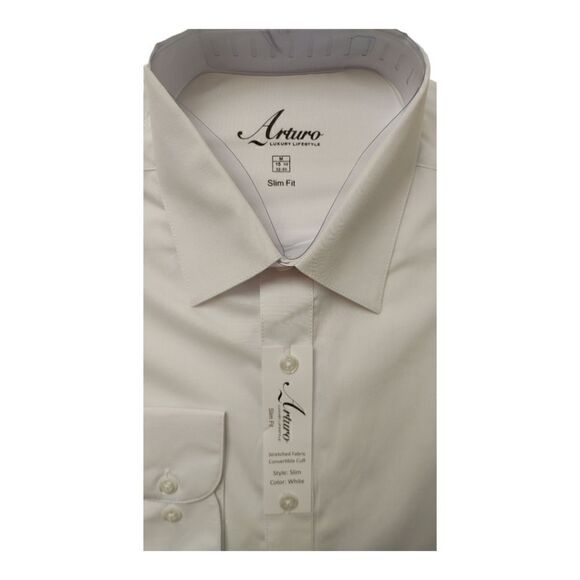 MEN'S ARTURO LUXURY LIFESTYLE WHITE SLIM FIT DRESS SHIRT. - Picture 1 of 4